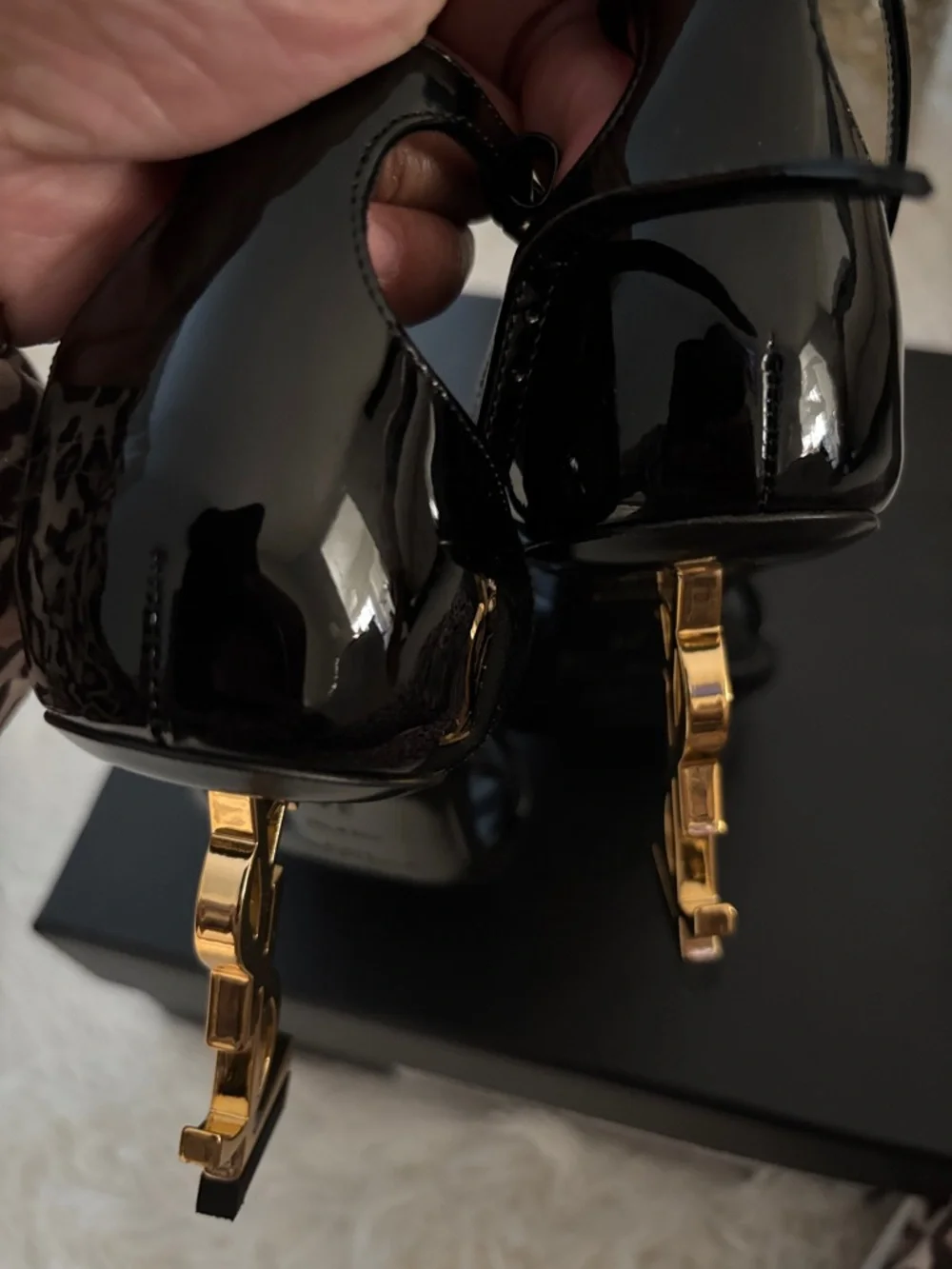 Saint Laurent Black Patent Leather Strappy Heels - Picture 3 of 5